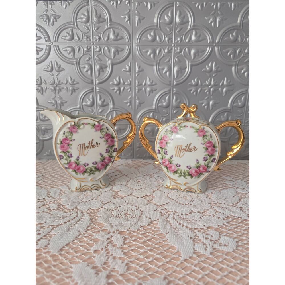 Vintage Northcrest Fine China "Mother" Cream & Sugar Pink Roses